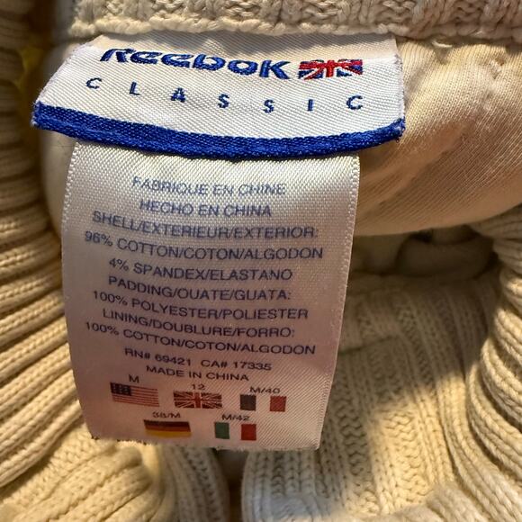Reebok Classic Quilted Cotton Zip Jacket, Ivory Vintage, Women's Size Medium - Picture 7 of 7